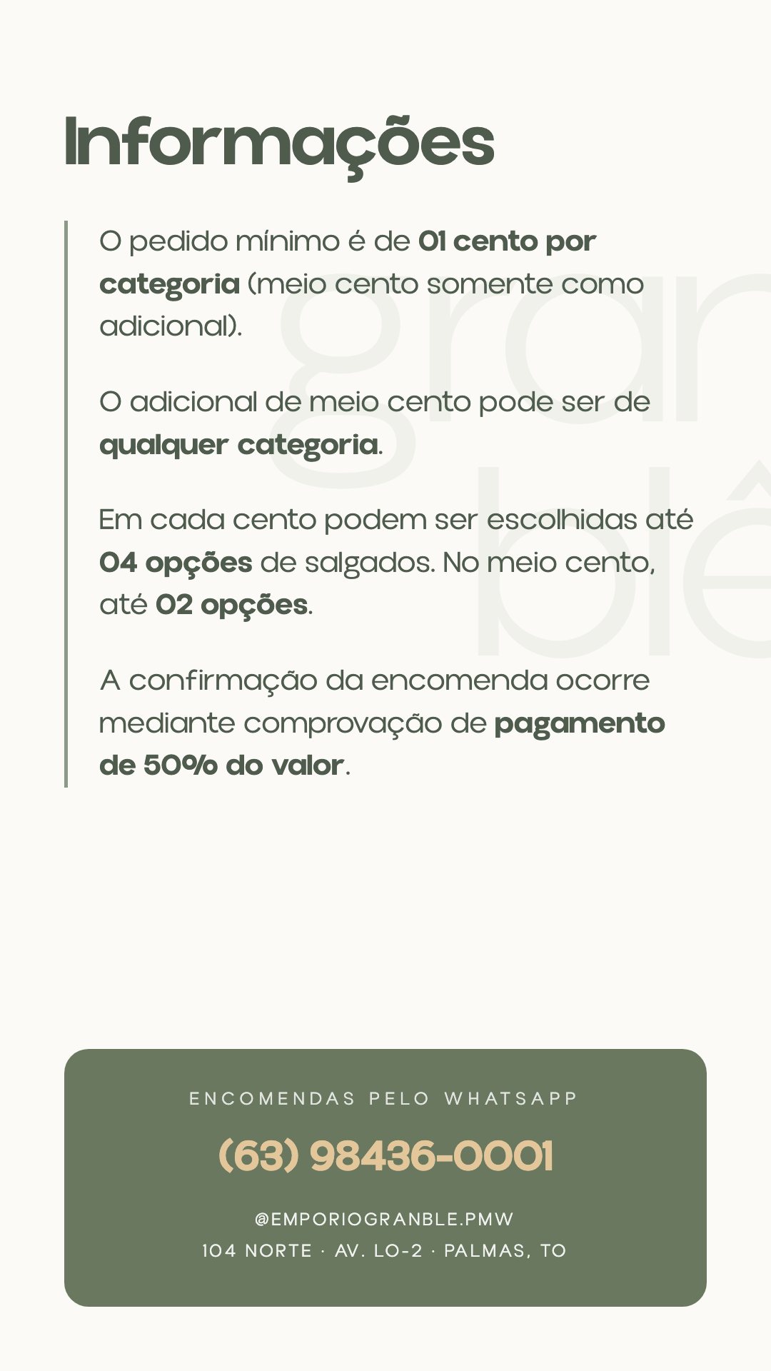 Informações e regras de encomenda